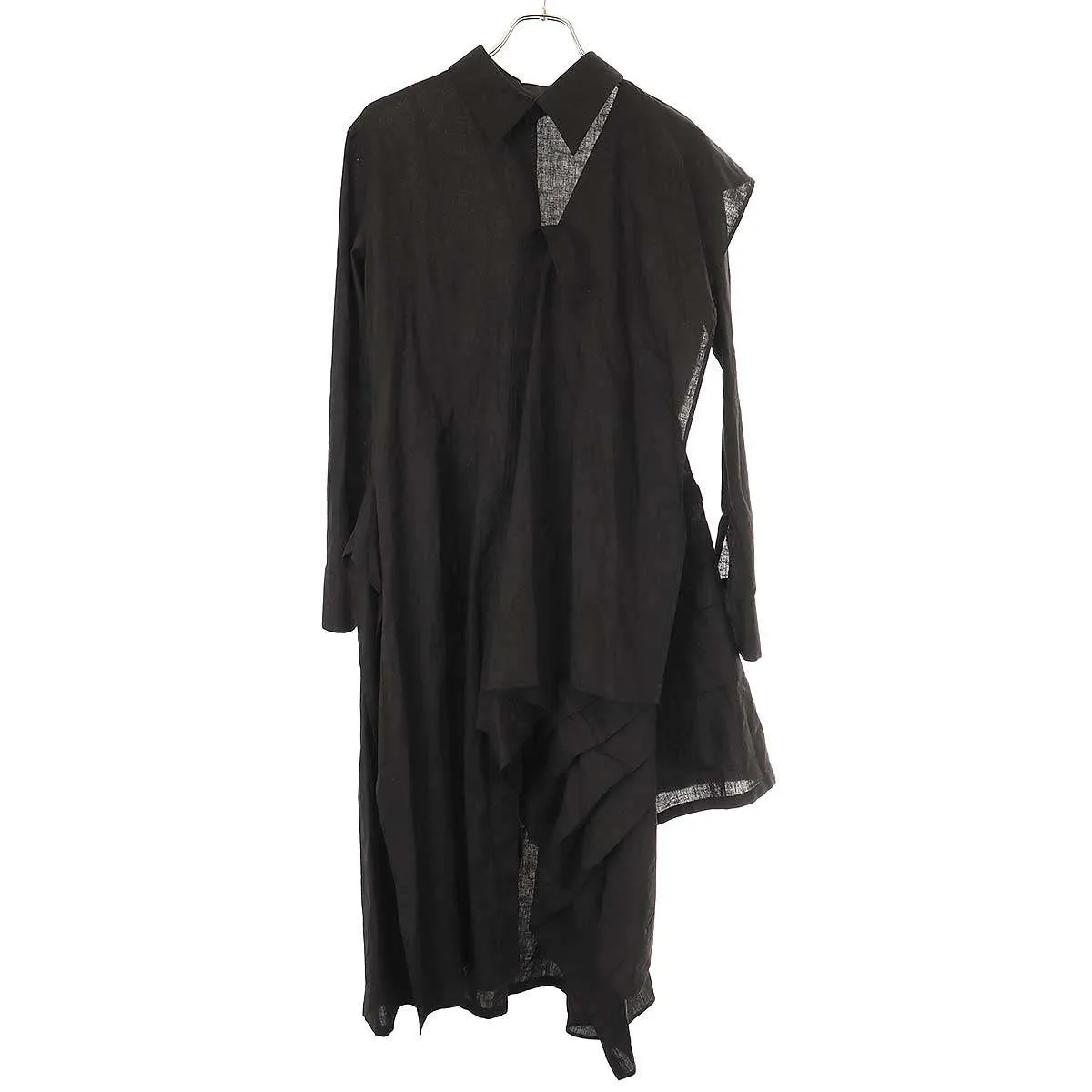 Yohji Yamamoto ヨウジヤマモト ファム 23AW コットンリネン プリーツドレスブラウス シャツ FJ-B01-007