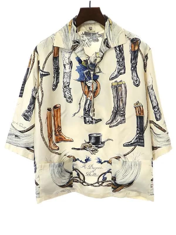 HERMES エルメス A propos de bottes ヴァルーズシルクシャツ