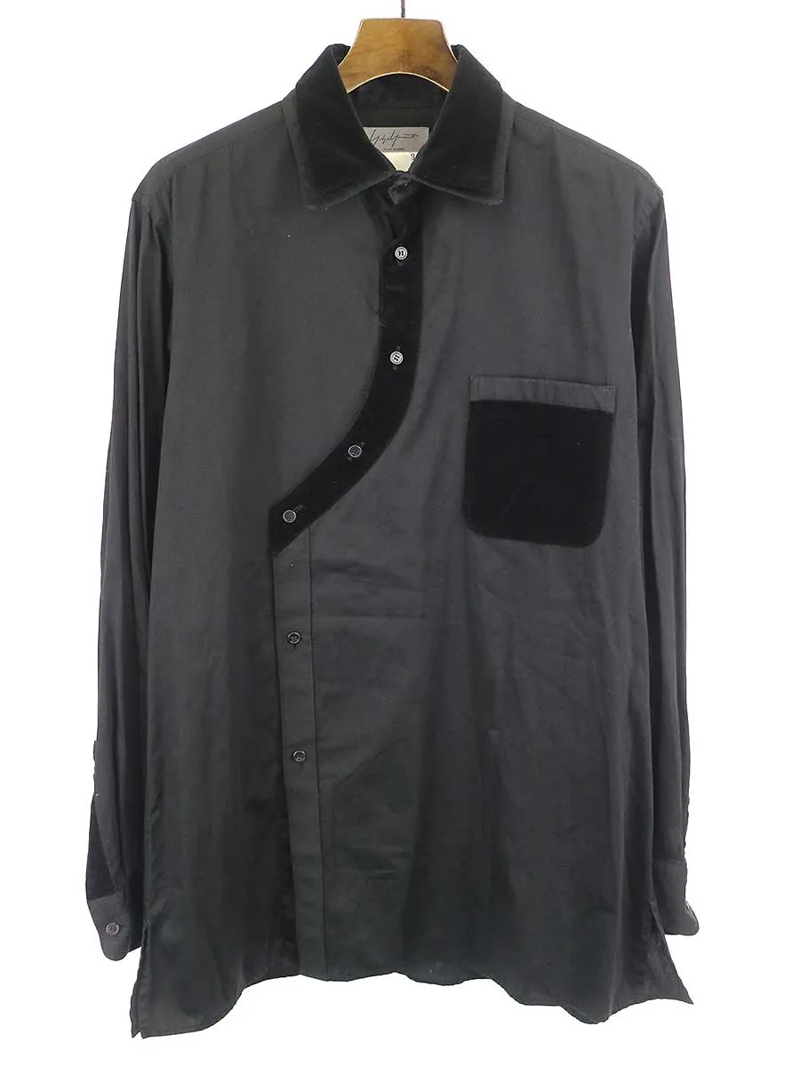 Yohji Yamamoto ヨウジヤマモト プールオム ベルベット切替コットンシャツ