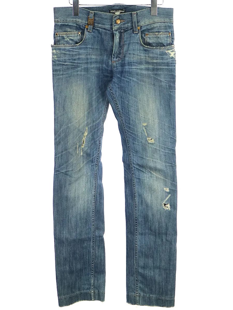 DOLCE&GABBANA ドルチェ&ガッバーナ GOLD 14 ダメージ加工ストレートデニムパンツ