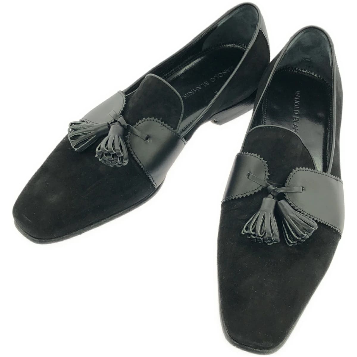 MANOLO BLAHNIK マノロブラニク スエードコンビネーション タッセルローファーシューズ