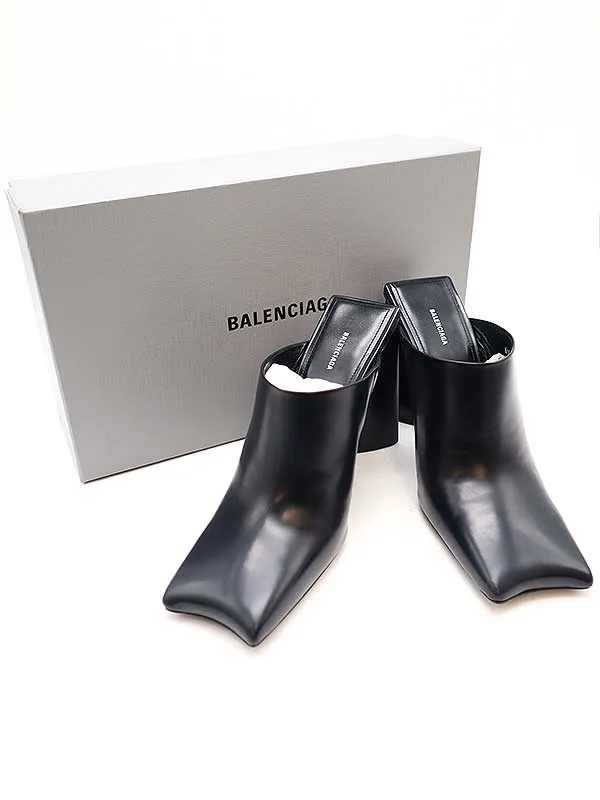BALENCIAGA バレンシアガ Moon leather Mules スクエアトゥレザーミュール