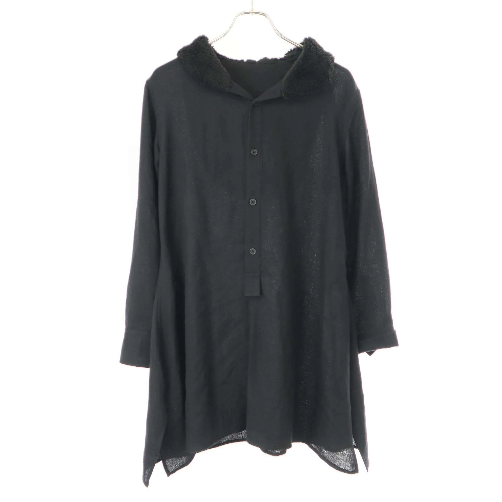 Yohji Yamamoto ヨウジヤマモト ファム 23AW WOOL VIYELLA HOOD MINI DRESS ボアフードウールミニドレスワンピース