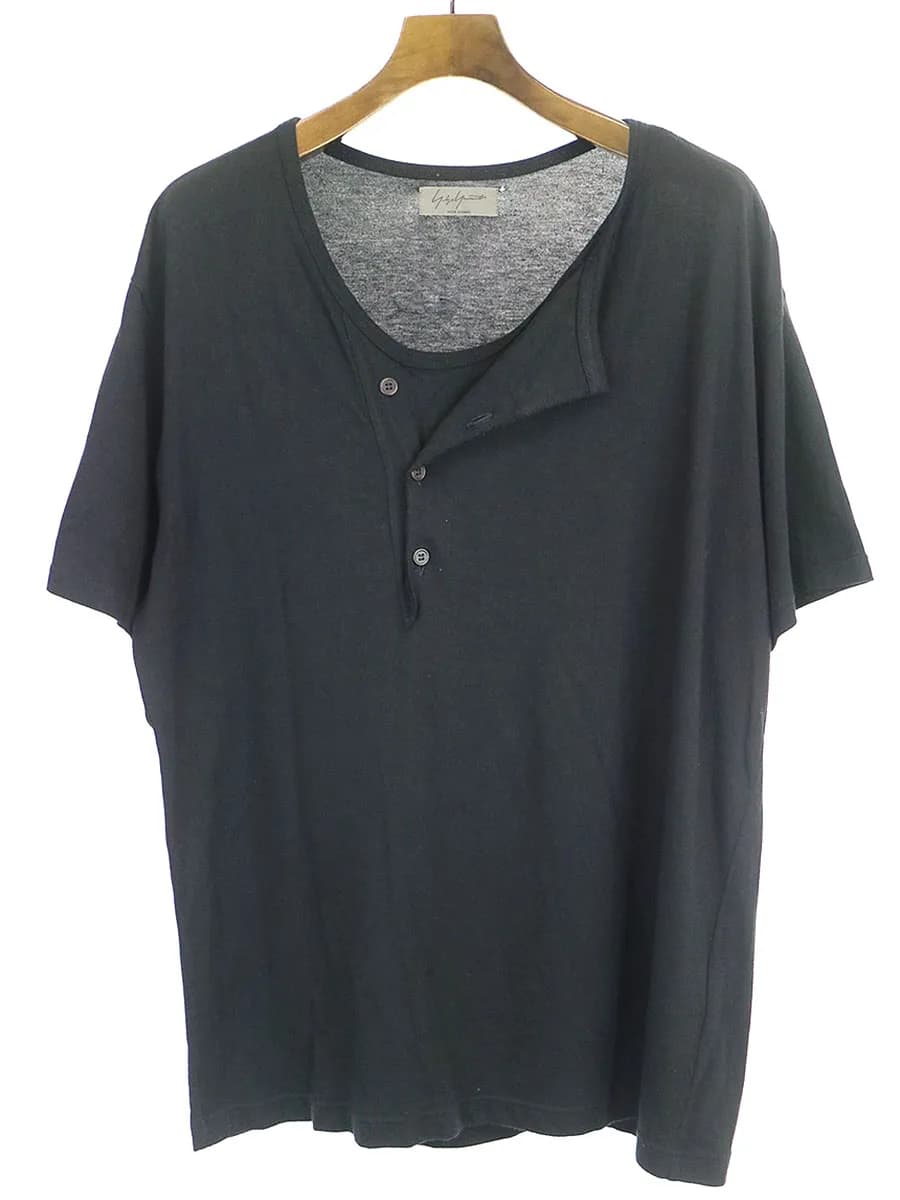 Yohji Yamamoto ヨウジヤマモト プール オム 16SS ドレープカラーヘンリーネックTシャツ