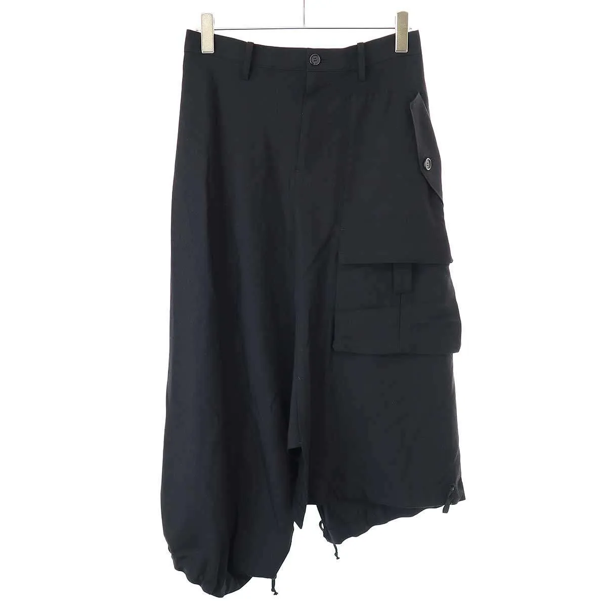 Yohji Yamamoto レギュレーション ヨウジヤマモト 23AW RAYON GABARDINE HEM DRAWSTRING SKIRT レーヨンギャバジンヘムドローストリングスカート