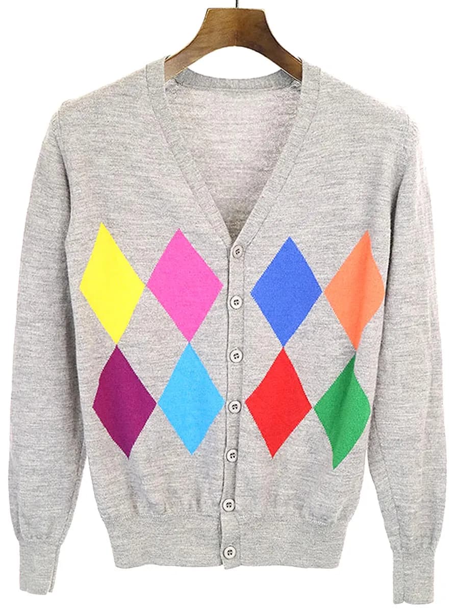 SOPHNET. ソフネット 11AW PRESHRUNK WOOL ARGYLE KNIT CARDIGAN アーガイルチェックニットカーディガン