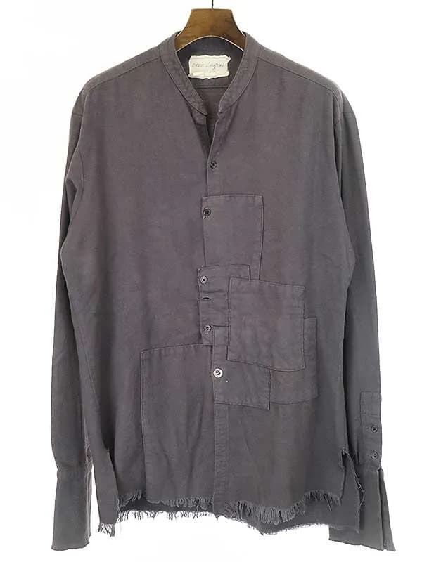 Greg Lauren グレッグ ローレン Charcoal Flannel Crooked Patchwork Studio Shirt フランネルパッチワークスタジオシャツ