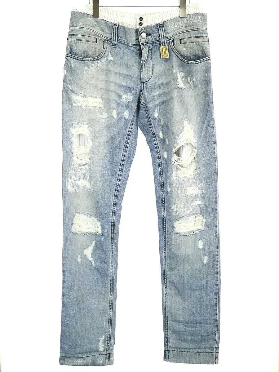 DOLCE&GABBANA ドルチェ&ガッバーナ 10SS クラッシュリペア加工レイヤードデニムパンツ