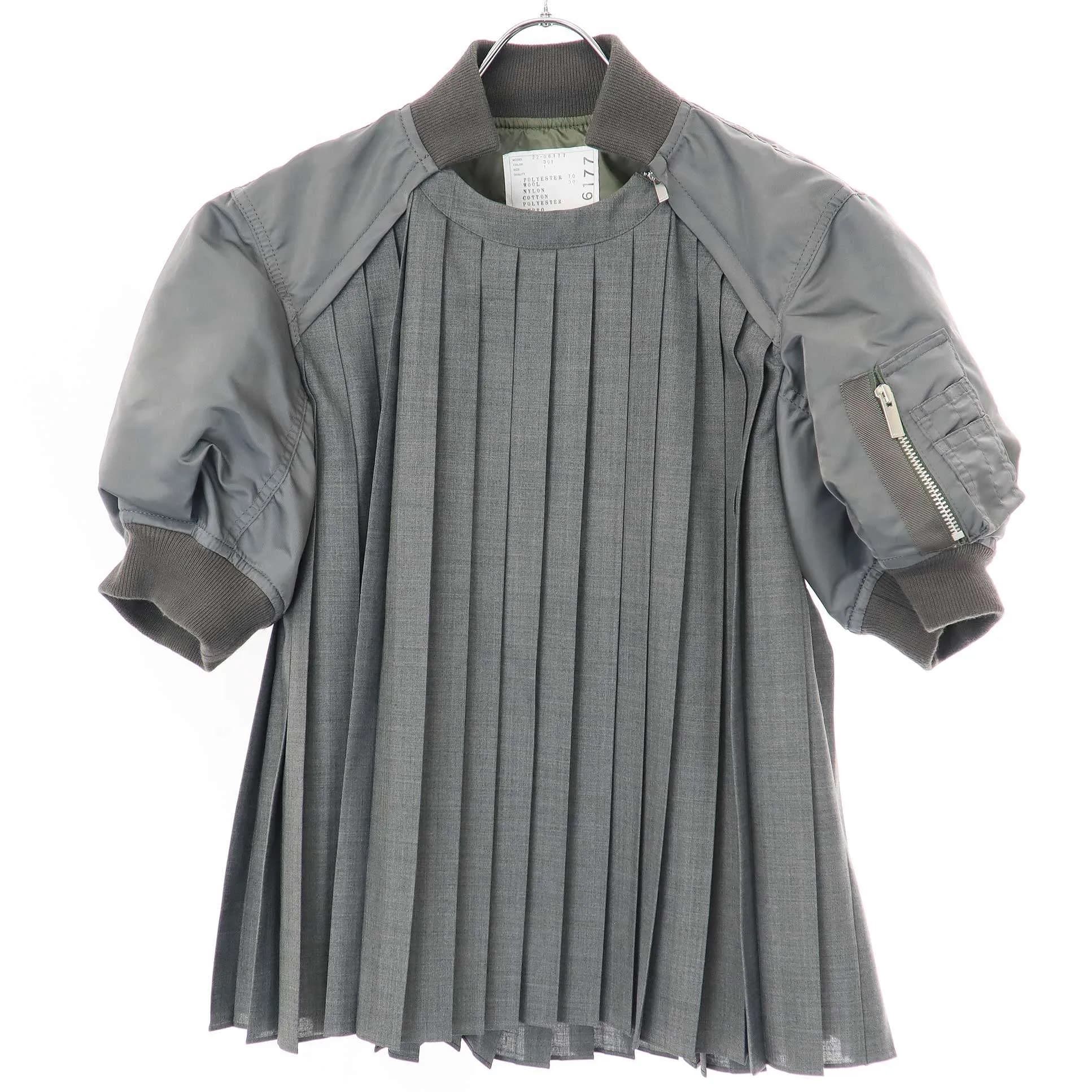 sacai サカイ 22AW プリーツ×MA-1 ドッキングシャツブラウス