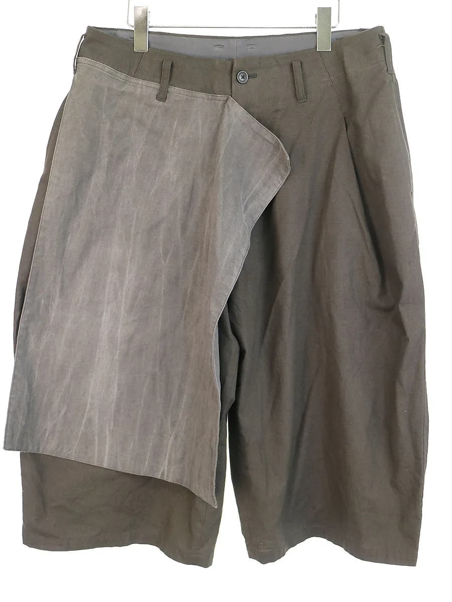Yohji Yamamoto ヨウジヤマモトプールオム 18SS 右前リネン布付きコットンワイドパンツ