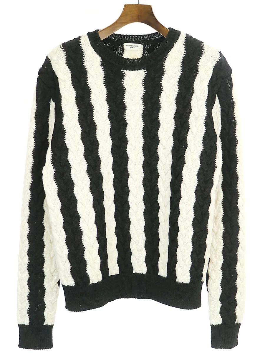 SAINT LAURENT サンローラン パリ 19AW ストライプチャンキーケーブルウールニットセーター