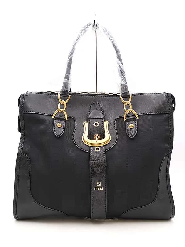 FENDI フェンディ ペカン柄ベルテッドハンドバッグ ブラック