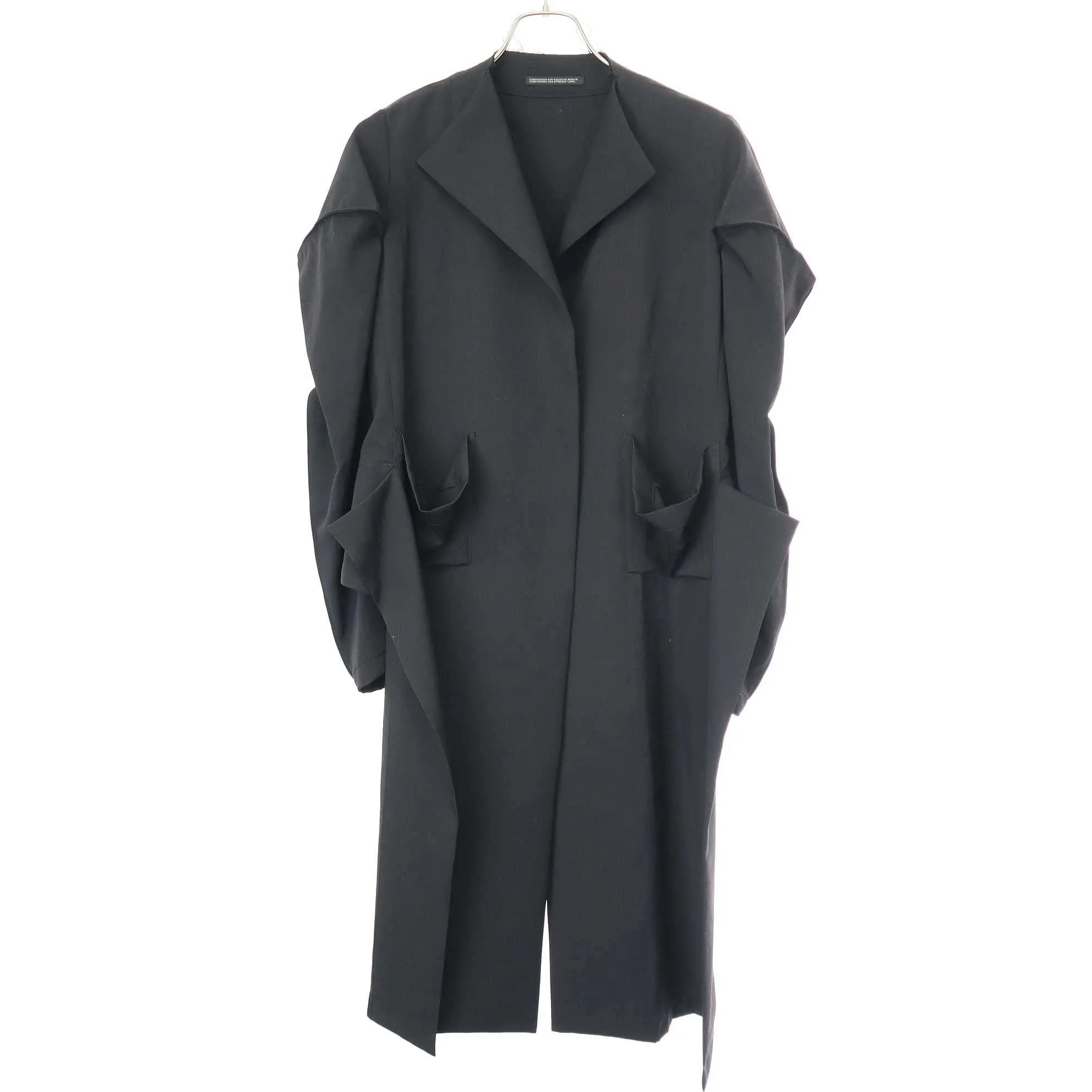Yohji Yamamoto ヨウジヤマモト ファム 18AW アームデザインウールギャバジンロングジャケット FV-J06-100