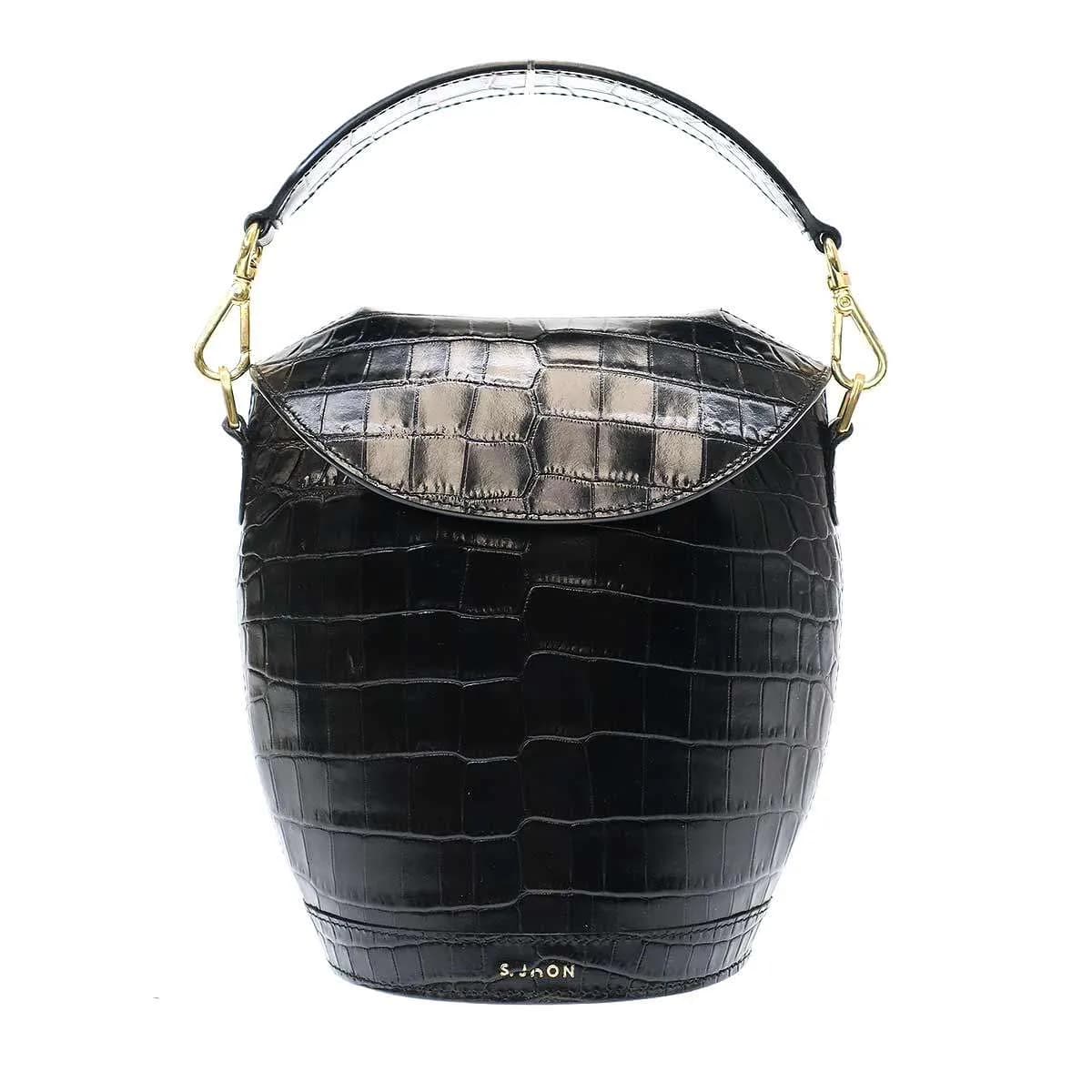エスジュン Mini Milk Pail クロコエンボスカーフレザーショルダーバッグ