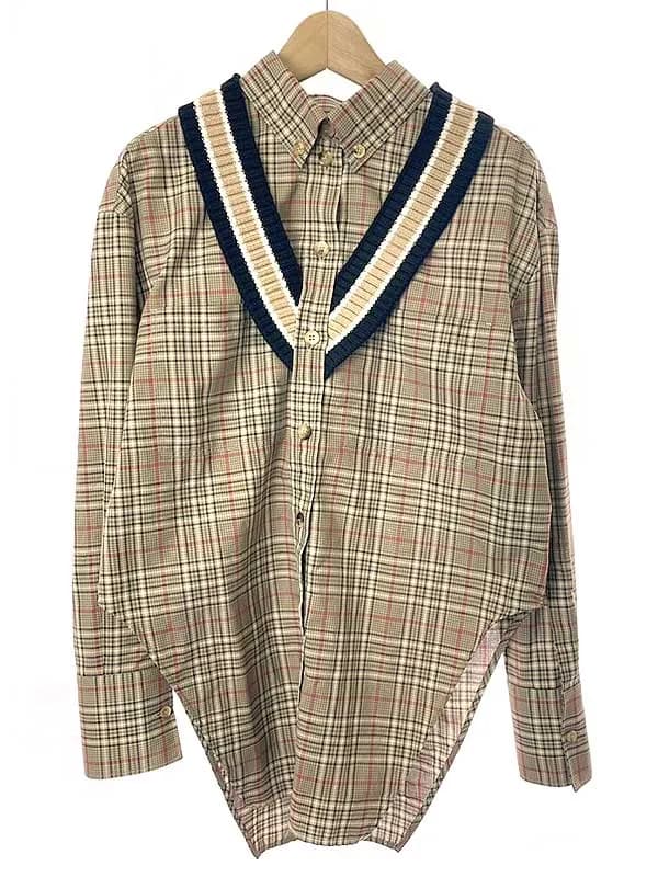BURBERRY バーバリー 20AW ニットドッキングオーバーサイズチェックシャツ