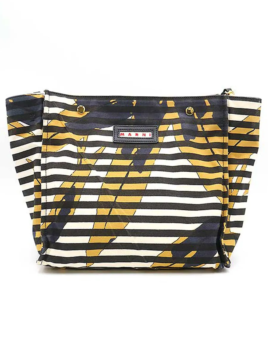 MARNI マルニ レザーコンビマルチプリントキャンバスショルダーバッグ