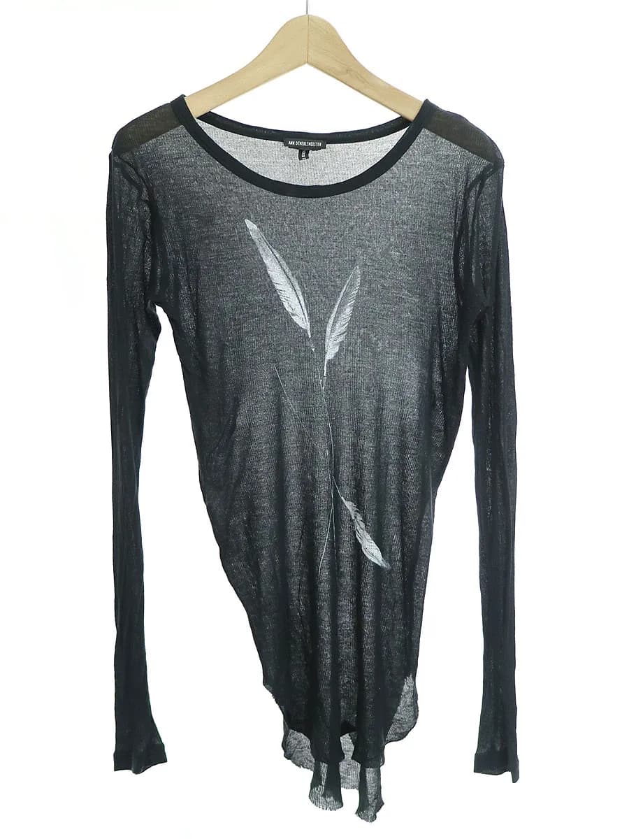 ANN DEMEULEMEESTER アンドゥムルメステール フェザープリントロングスリーブカットソー