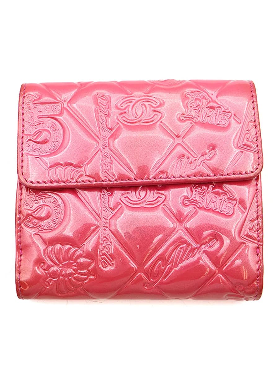 CHANEL シャネル アイコン Wホックパテント二つ折りウォレット