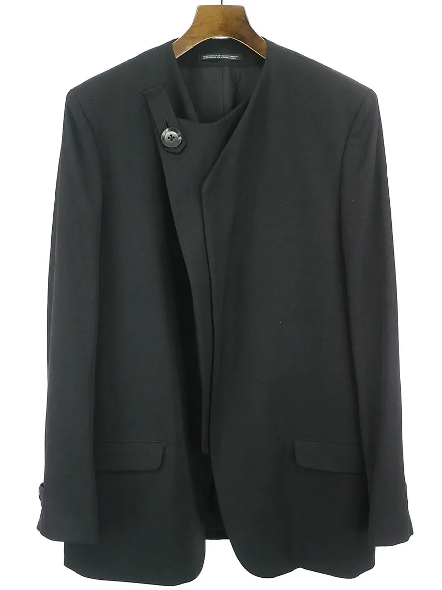 Yohji Yamamoto ヨウジヤマモト プール オム 12AW ノーカラーウールギャバジンレイヤードジャケット