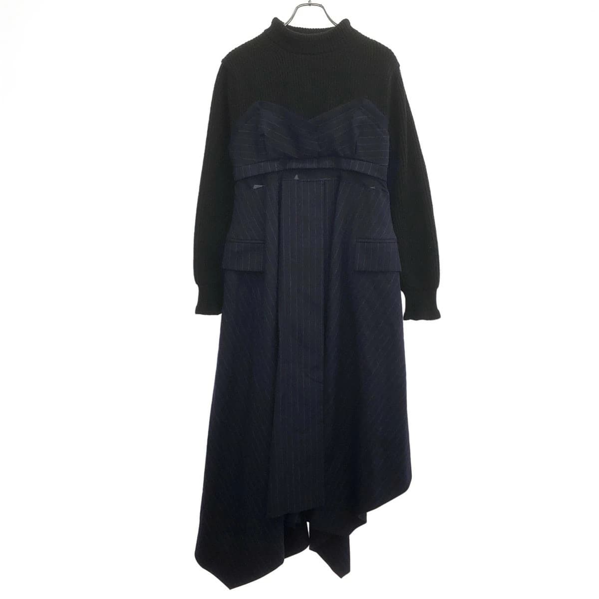 sacai サカイ 22AW Wool Knit×Chalk Stripe Dress コンビネーションドレスワンピース 22-06327