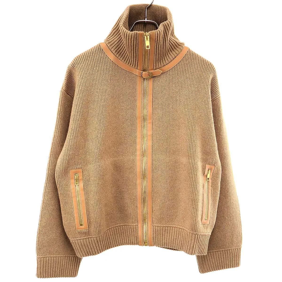 GUCCI グッチ Garden レザーキャメル ジップアップニットセーター 764676 XKDUH