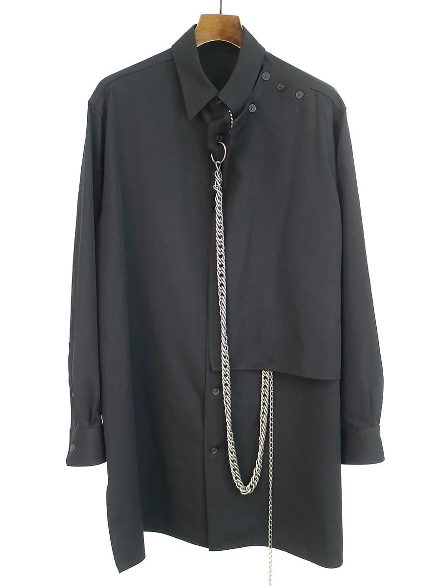 Yohji Yamamoto ヨウジヤマモト プールオム 20AW LOOK25 ダブルチェーンウールギャバジンビッグシャツ