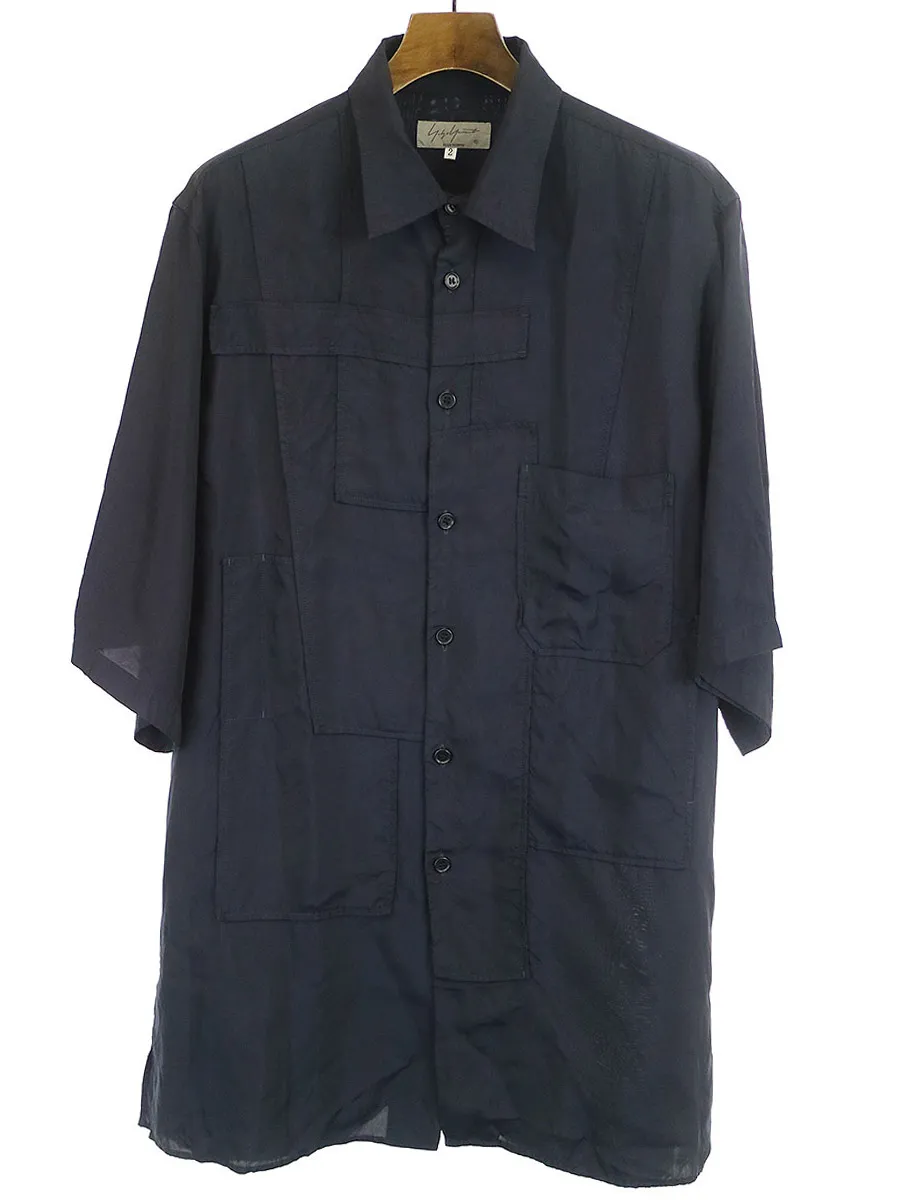Yohji Yamamoto ヨウジヤマモト プールオム 19SS 先染めパッチワーク七分袖シャツ