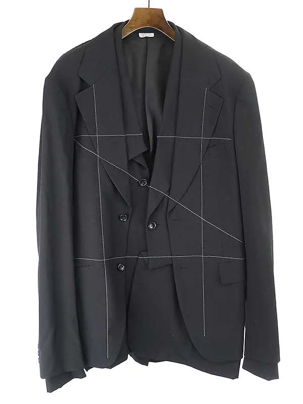 COMME des GARCONS コムデギャルソンオムプリュス 21SS ステッチデザインドッキングジャケット ブラック XL