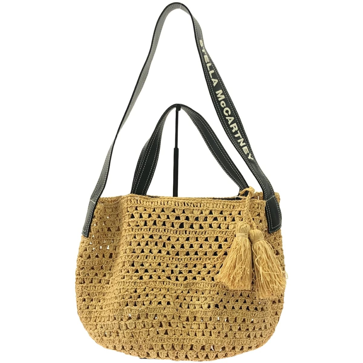 Stella McCartney ステラ マッカートニー ラフィアバケット ロゴレザーショルダーかごバッグ
