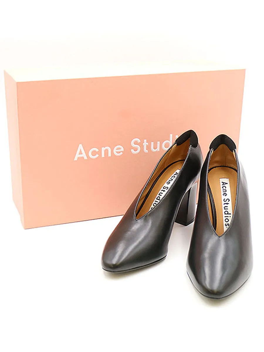 Acne Studios アクネストゥディオズ Aja Vneck スムースレザーVカットチャンキーヒールパンプス