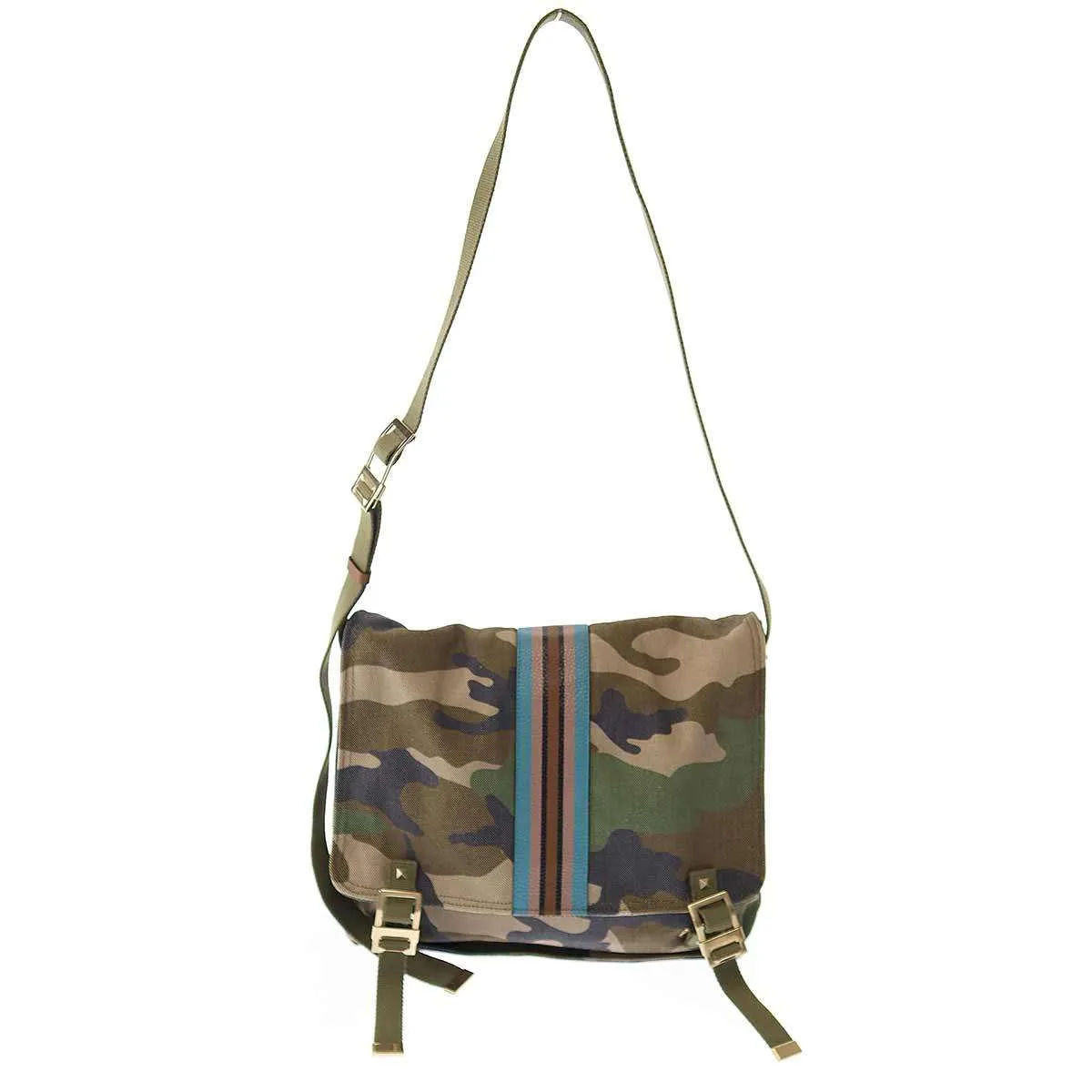 VALENTINO ヴァレンティノ 17SS カモフラ柄 ロックスタッズキャンバスメッセンジャーバッグ