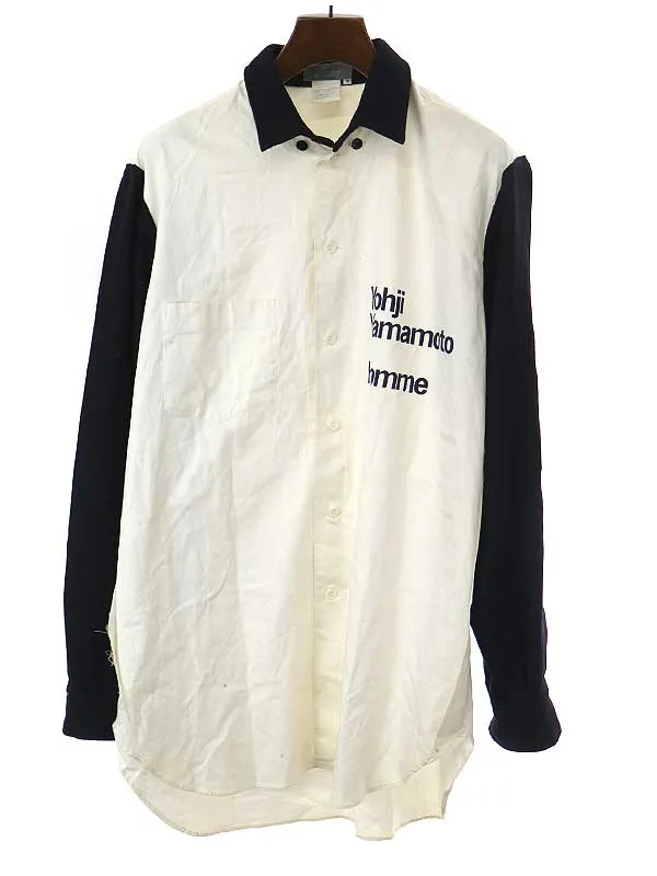 Yohji Yamamoto ヨウジヤマモト プールオム 1993AW メルトン切替ロゴプリント裁ち切りシャツ