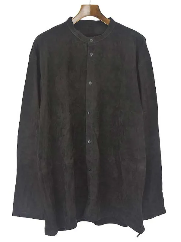 Aton エイトン 21SS LAMB SUEDE BAND COLLAR SHIRT ラムスウェードバンドカラーレザーシャツ