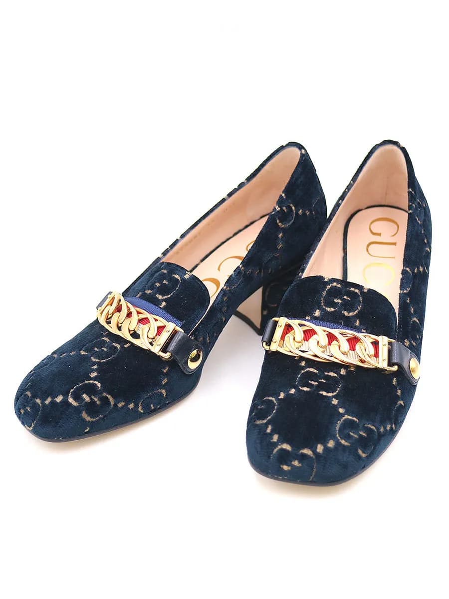 GUCCI GUCCI 19AW シルヴィ GGベルベット ミッドヒール パンプス
