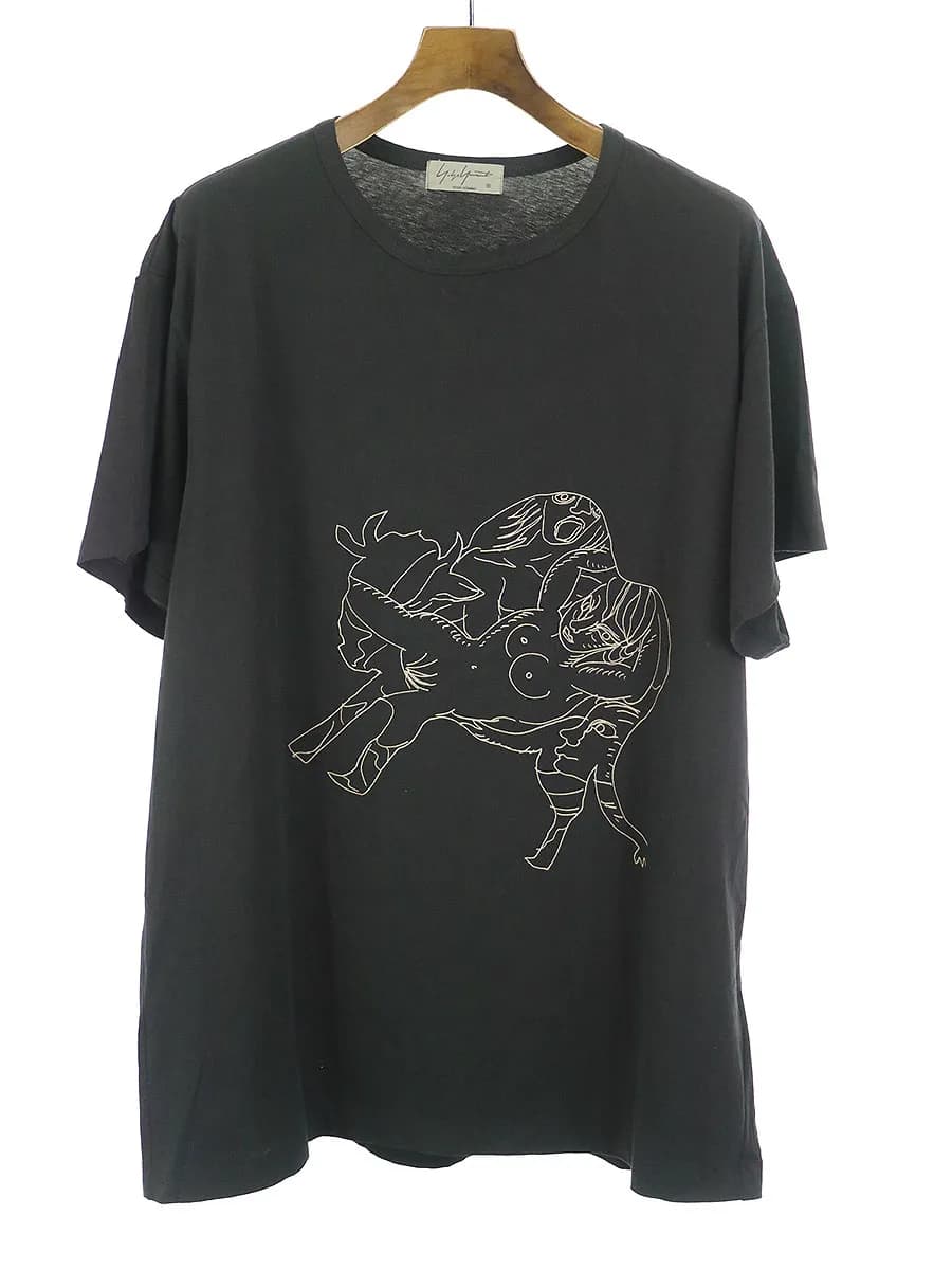 Yohji Yamamoto ヨウジヤマモトプールオム 20SS 朝倉優佳 抜染プリントテクノラマ天竺Tシャツ