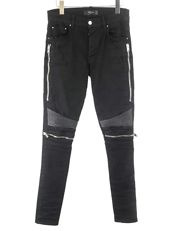 AMIRI アミリ MX2 JEAN ジップデザインストレッチレザーバイカーデニムパンツ