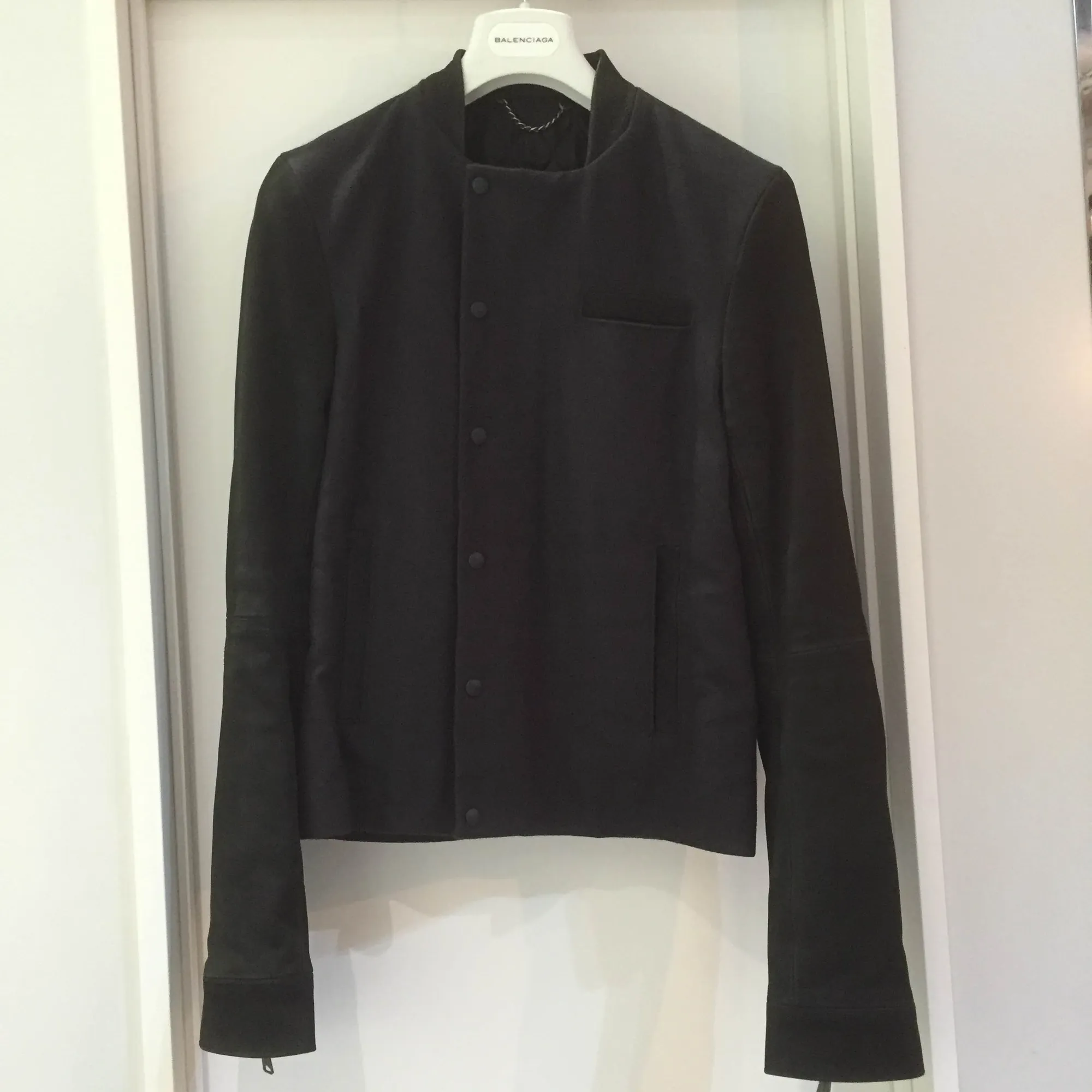 BALENCIAGA BALENCIAGA アンゴラ混レザースリーブスタジアムジャケット 44