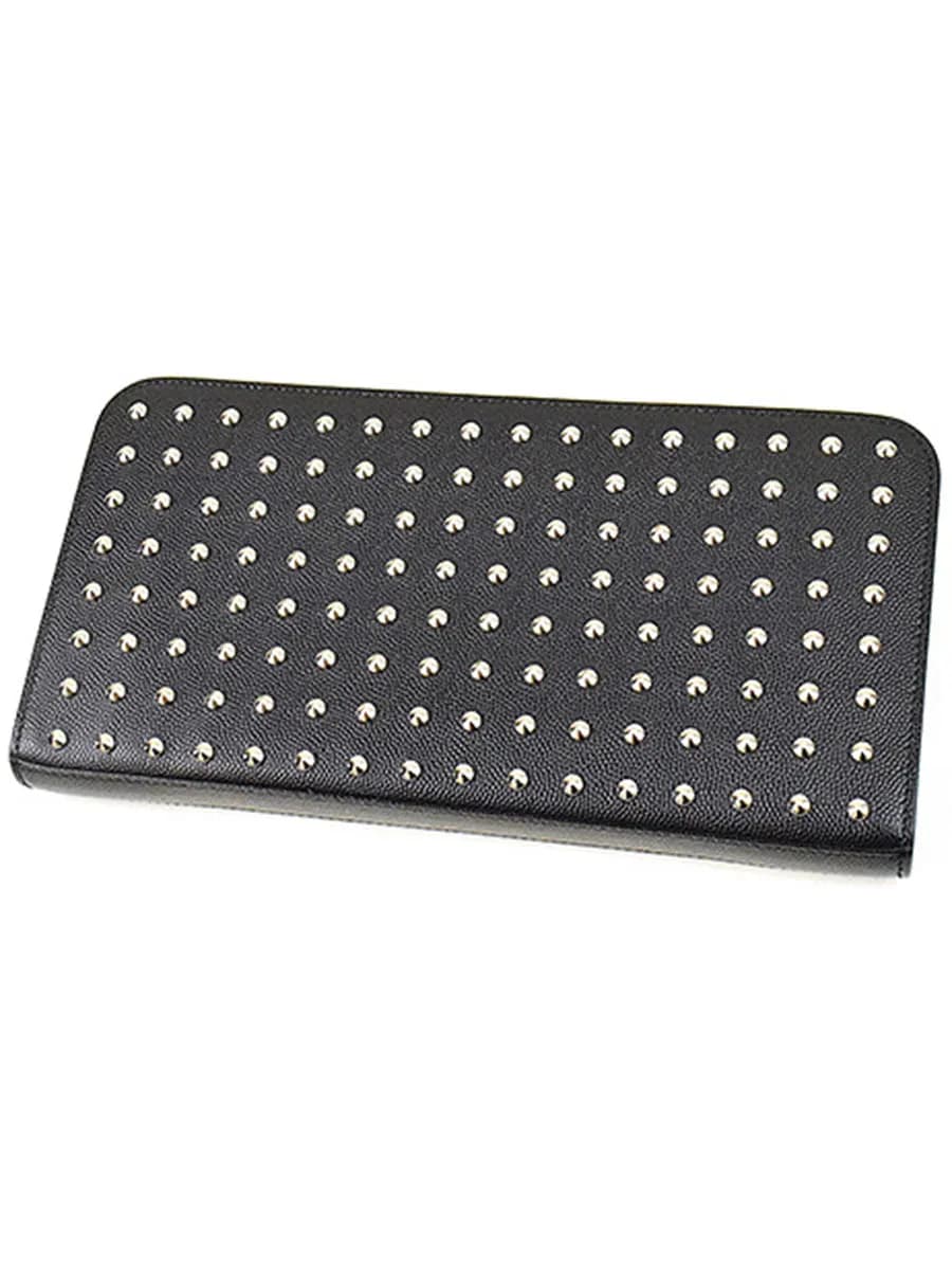 SAINT LAURENT サンローラン パリ スタッズ装飾ラウンドジップウォレット