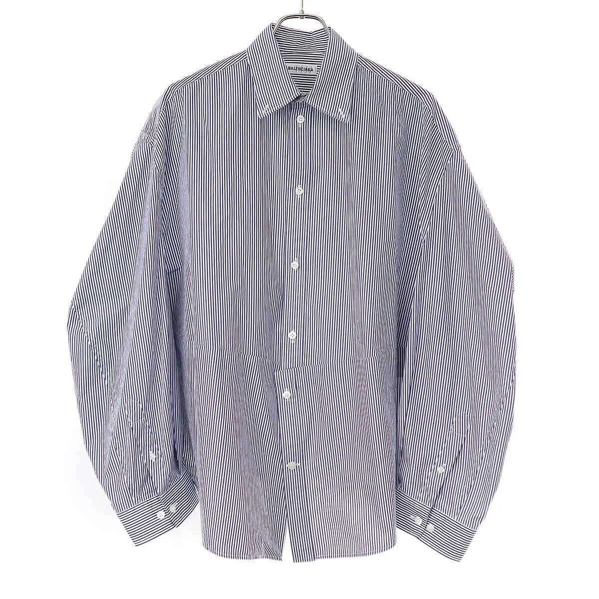BALENCIAGA バレンシアガ 22AW Twisted Sleeve Shirt ツイストスリーブ ストライプシャツ