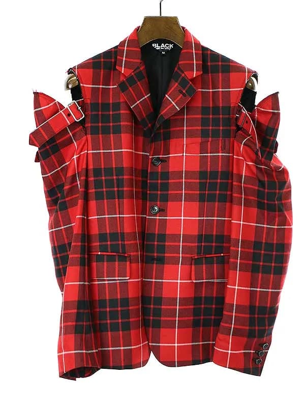 COMME des GARCONS ブラック コムデギャルソン 23AW タータンチェックカットアウトジャケット