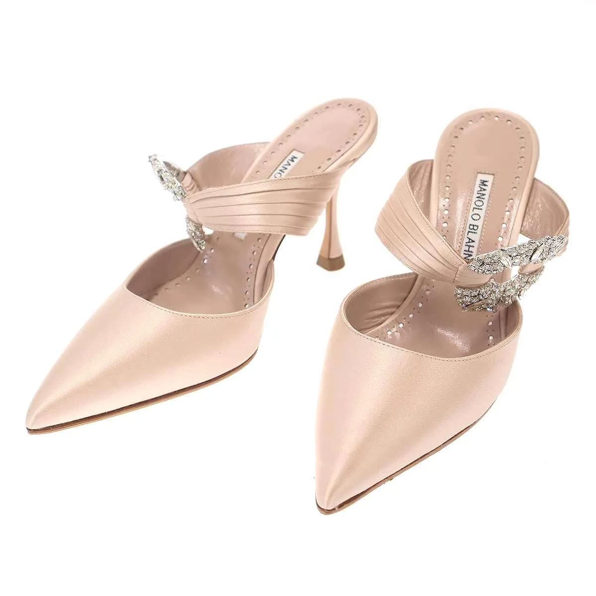 MANOLO BLAHNIK マノロブラニク MAIDUGURA ビジューバックルサテンミュール サンダル