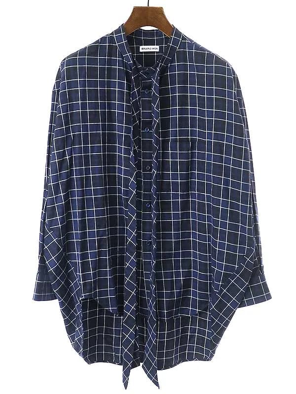 BALENCIAGA バレンシアガ 18AW バックロゴプリント タイカラーチェックシャツ