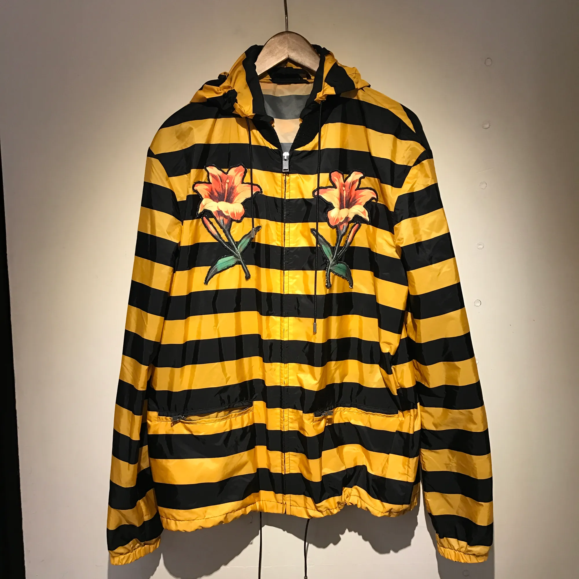 GUCCI GUCCI 16AW フラワーアップリケストライプナイロンジャケット
