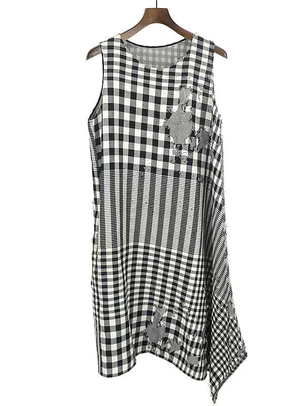 Y's ワイズ 19SS ダメージ加工ギンガムチェックワンピース