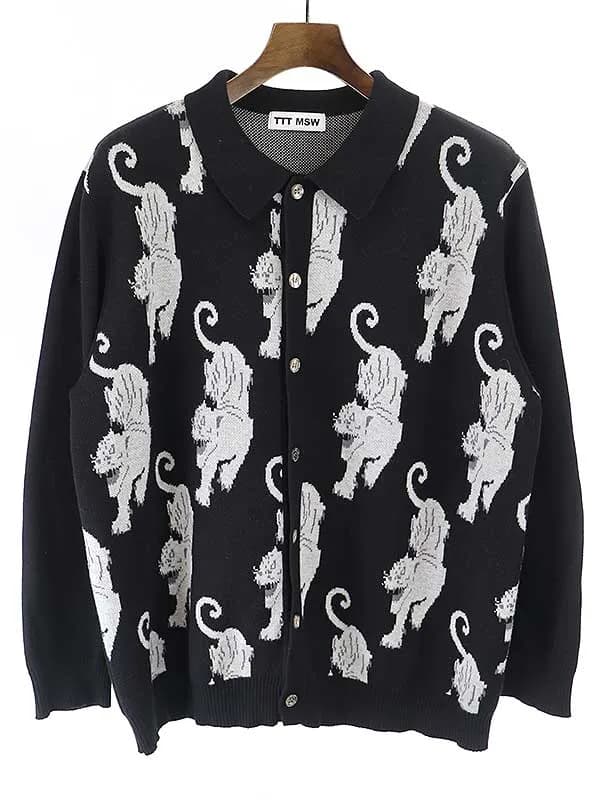 TTT MSW ティー 21AW Panther Knit Cardigan パンサーコットンニットカーディガン