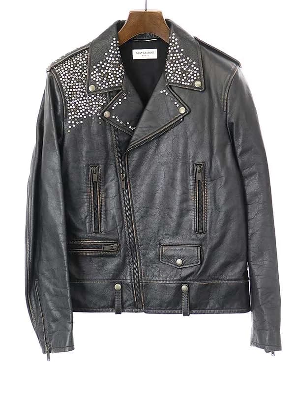 SAINT LAURENT サンローラン パリ 18SS L01 ヴィンテージ加工スタッズ ダブルレザーライダースジャケット
