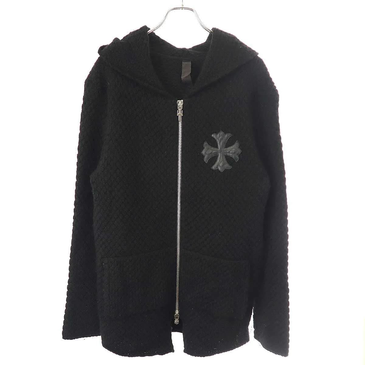 CHROME HEARTS クロムハーツ CHレザーパッチ ダガージップカシミヤニットパーカー ブラック M