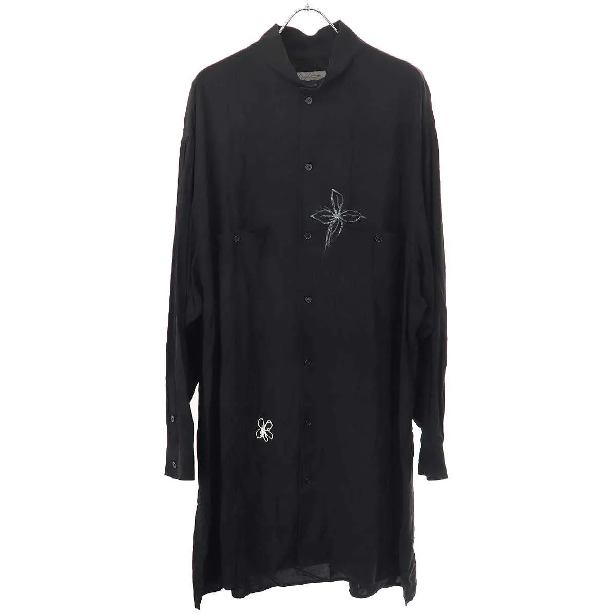 Yohji Yamamoto ヨウジヤマモト プールオム 23SS 花びら刺繍スタンドB レーヨンシャツブラウス