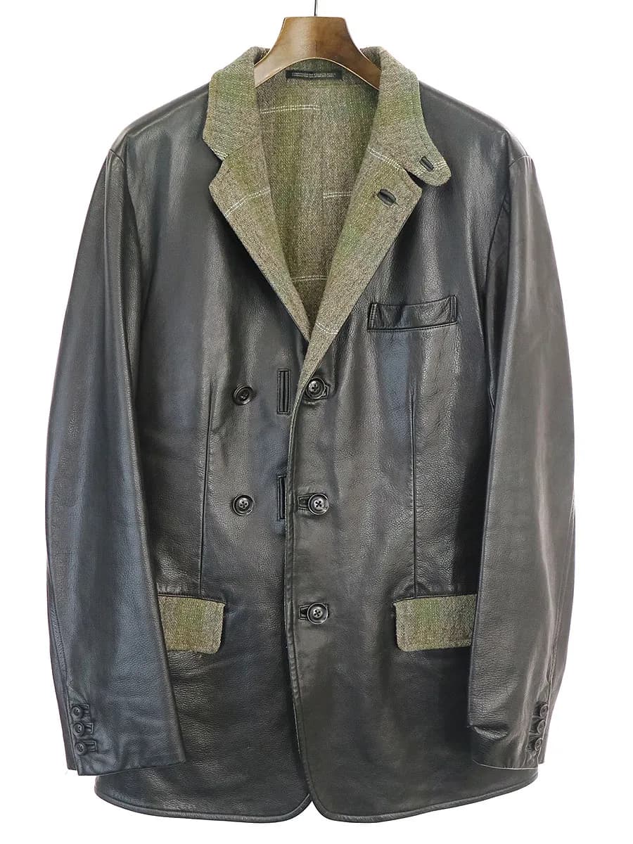 Yohji Yamamoto ヨウジヤマモト プールオム 12AW ツイードリバーシブルレザージャケット
