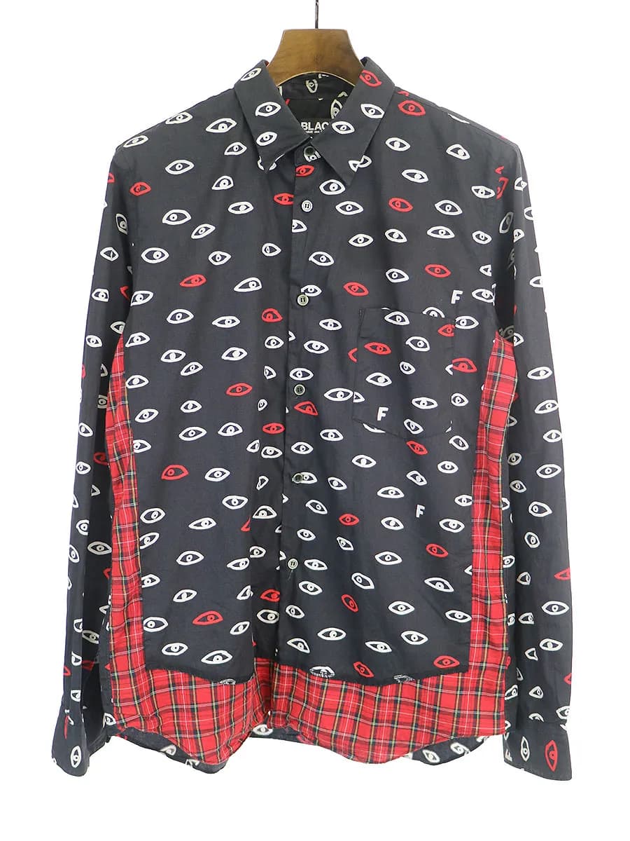 COMME des GARCONS ブラック コムデギャルソン 15AW チェック切替総柄プリントシャツ